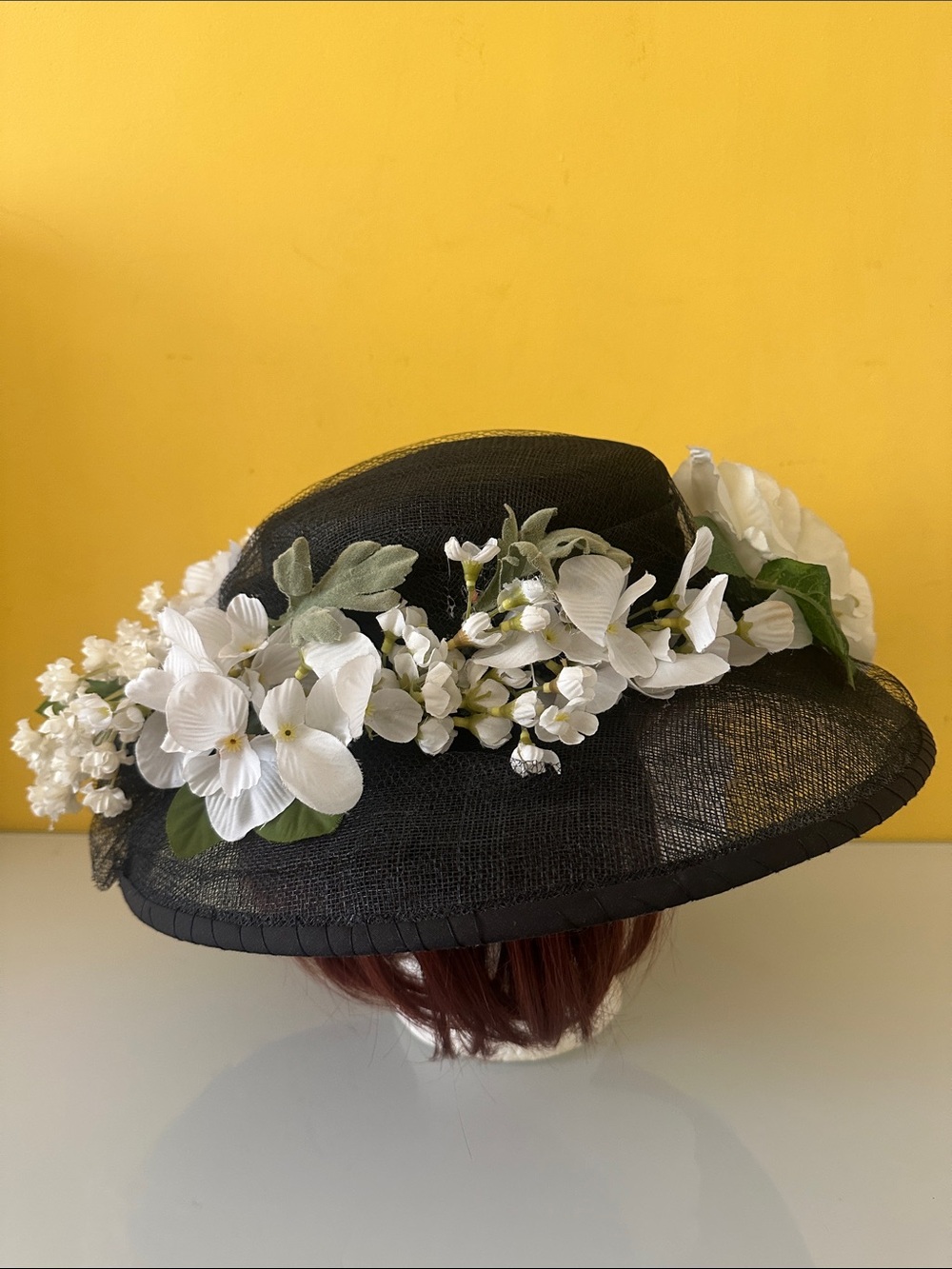 Laplein Vintage-style Black Sinamay Floral Wide-Brim Women's Hat Wedding Derby - Picture 9 of 16